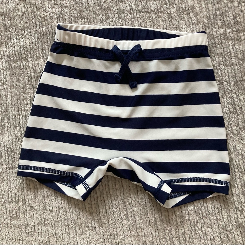 Old Navy 6-12M Baby Boy Swim‎ Trunks Navy White Stripe Rash Guard Bottoms